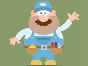Cartoon of a plumber waving